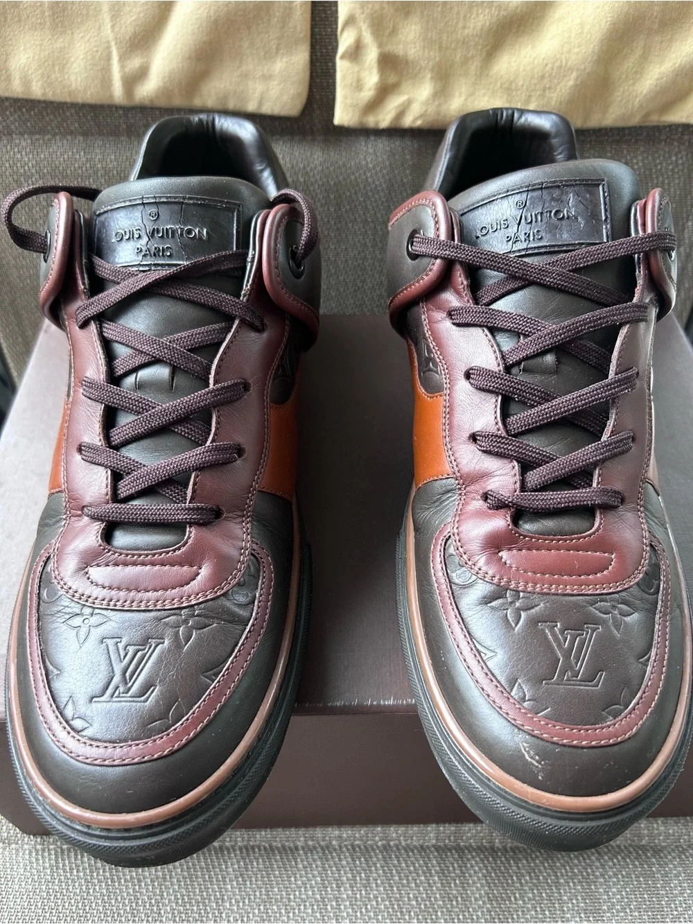 Louis Vuitton Men's vintage Leather Sneakers in Burgundy and Brown